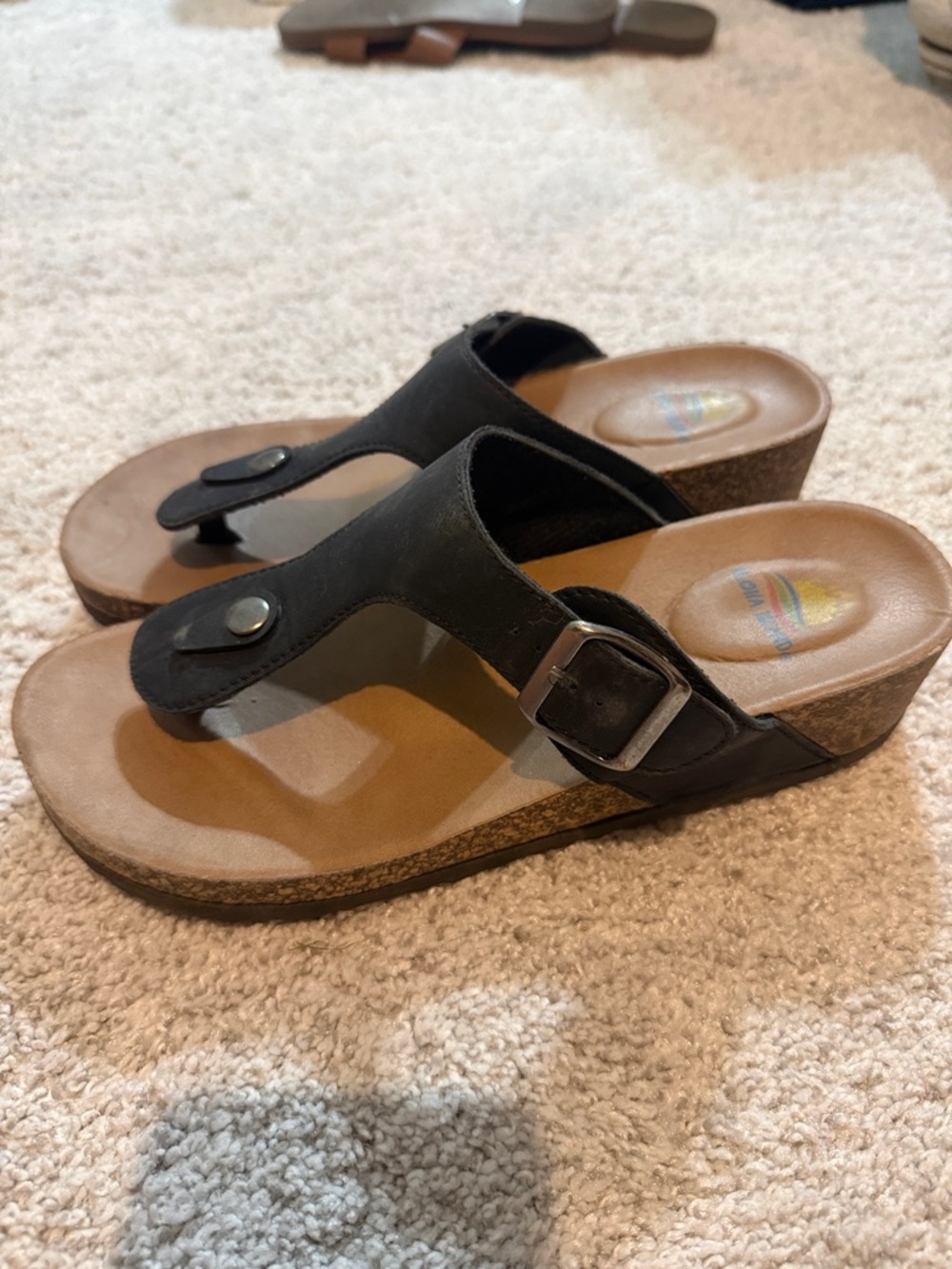 Aloha Island Black Thong Wedge Sandals with Buckle